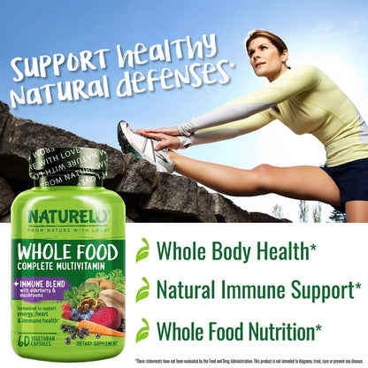 NATURELO Whole Food Multivitamin + Immune Blend with Elderberry & Mushrooms - Complete Multivitamin with Extra Immune Support - dailyvitalstore