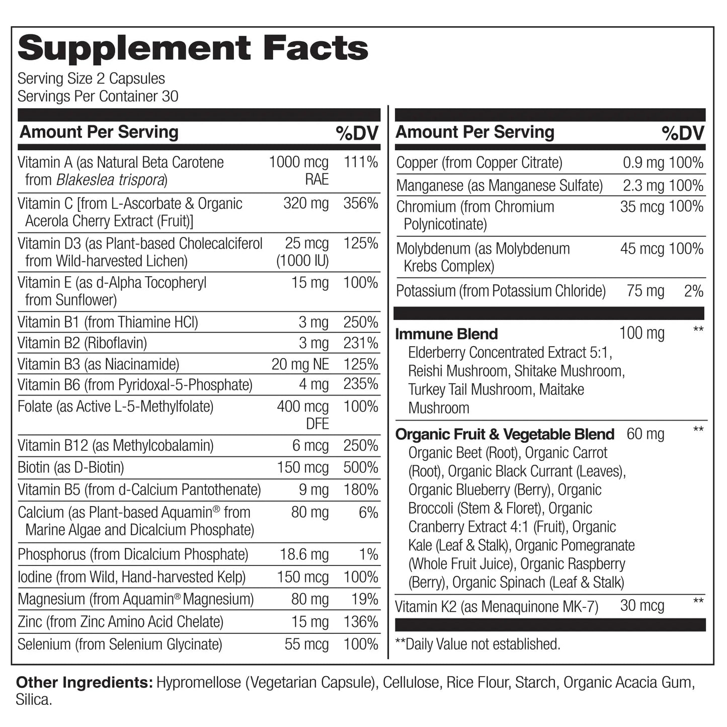 NATURELO Whole Food Multivitamin + Immune Blend with Elderberry & Mushrooms - Complete Multivitamin with Extra Immune Support - dailyvitalstore