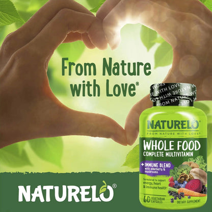 NATURELO Whole Food Multivitamin + Immune Blend with Elderberry & Mushrooms - Complete Multivitamin with Extra Immune Support - dailyvitalstore