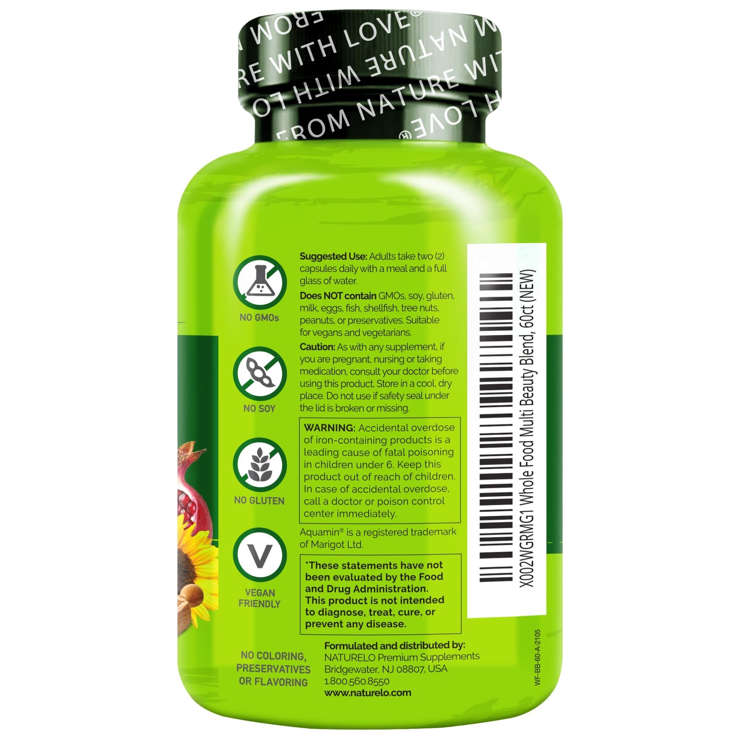 NATURELO Whole Food Multivitamin with Extra Hair, Skin and Nails Support - Beauty Blend with Hyaluronic Acid & Grape Seed - High Potency Biotin, Vitamin C - dailyvitalstore