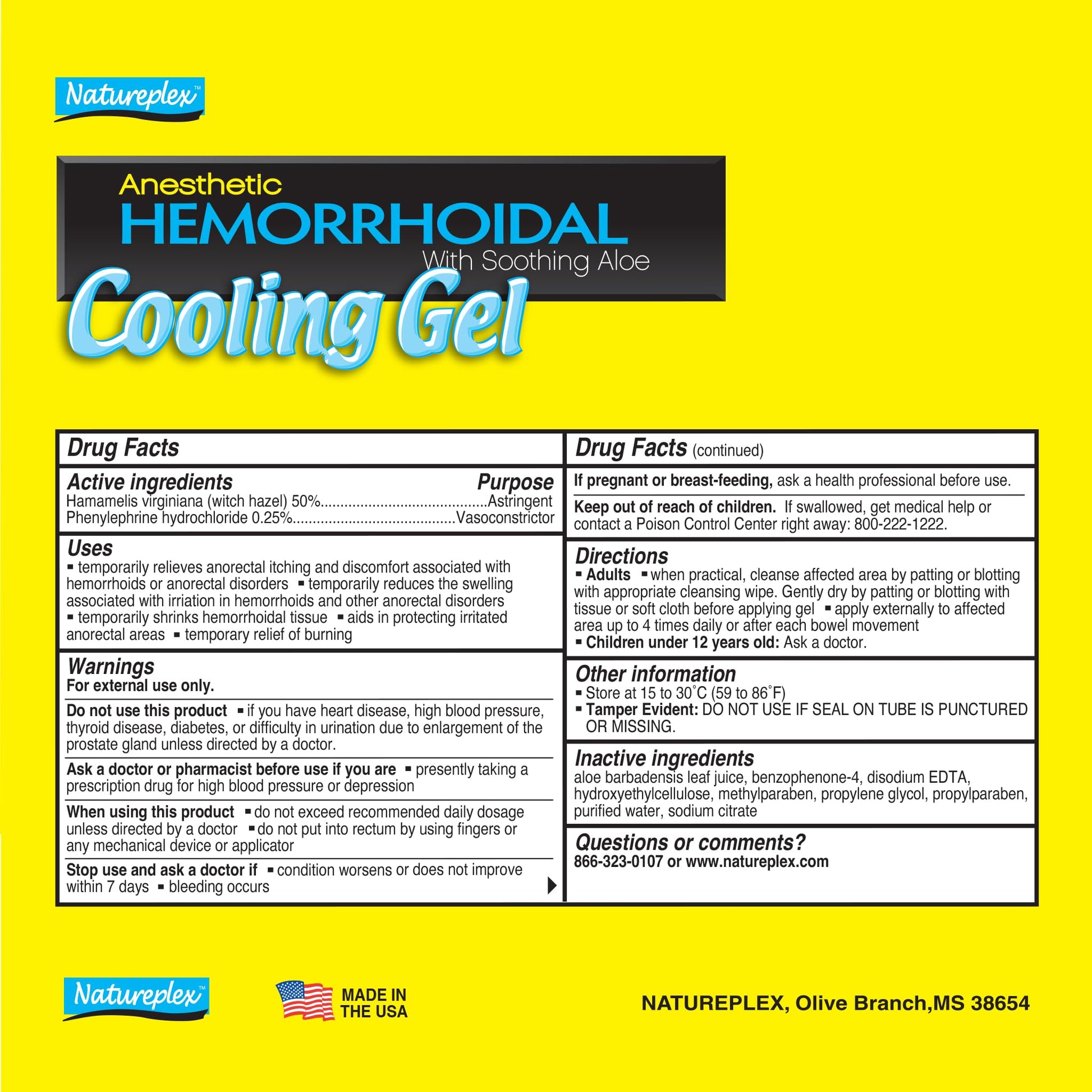 Natureplex Hemorrhoidal Cooling Gel with Witch Hazel, Aloe, and Phenylephrine for Maximum Relief, 0.9 oz (Pack of 4) - Made in USA - dailyvitalstore