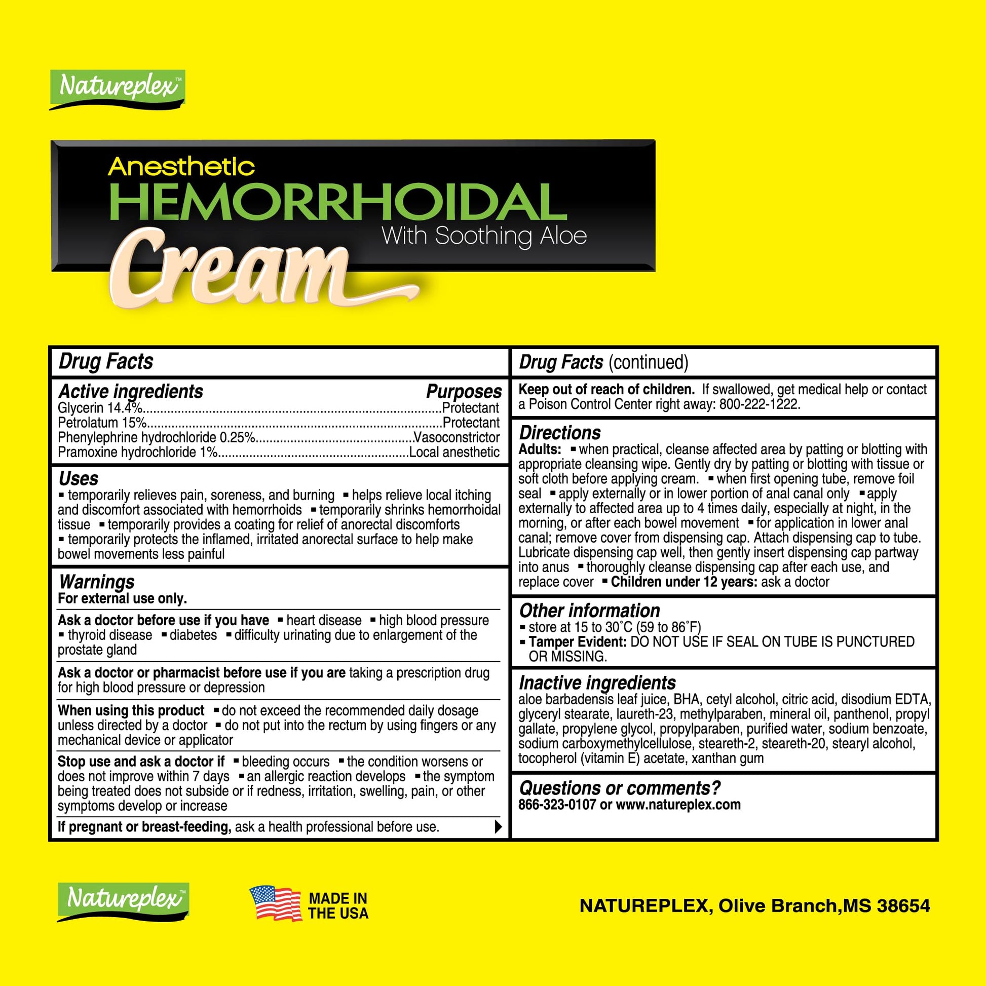 Natureplex Hemorrhoidal Cream for Itching, Burning and Discomfort Relief, 0.9 oz (Pack of 6) - Made in USA - dailyvitalstore