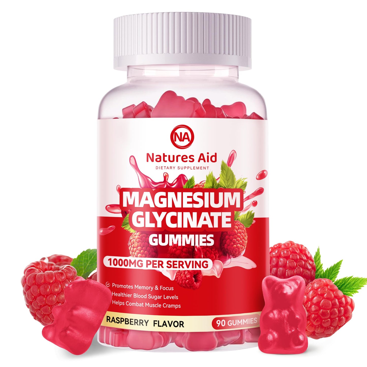 Natures Aid Magnesium Glycinate Gummies 1000mg - Sugar Free Magnesium Potassium Supplement with Vitamin D, B6, CoQ10 for Calm Mood - dailyvitalstore