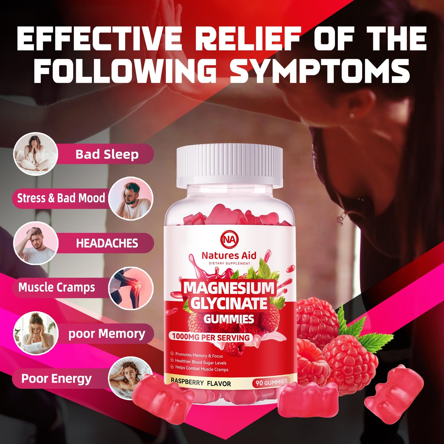 Natures Aid Magnesium Glycinate Gummies 1000mg - Sugar Free Magnesium Potassium Supplement with Vitamin D, B6, CoQ10 for Calm Mood - dailyvitalstore