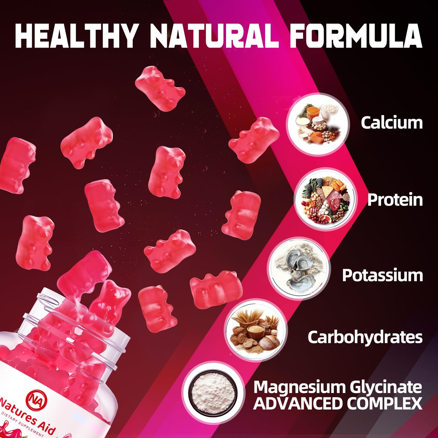 Natures Aid Magnesium Glycinate Gummies 1000mg - Sugar Free Magnesium Potassium Supplement with Vitamin D, B6, CoQ10 for Calm Mood - dailyvitalstore