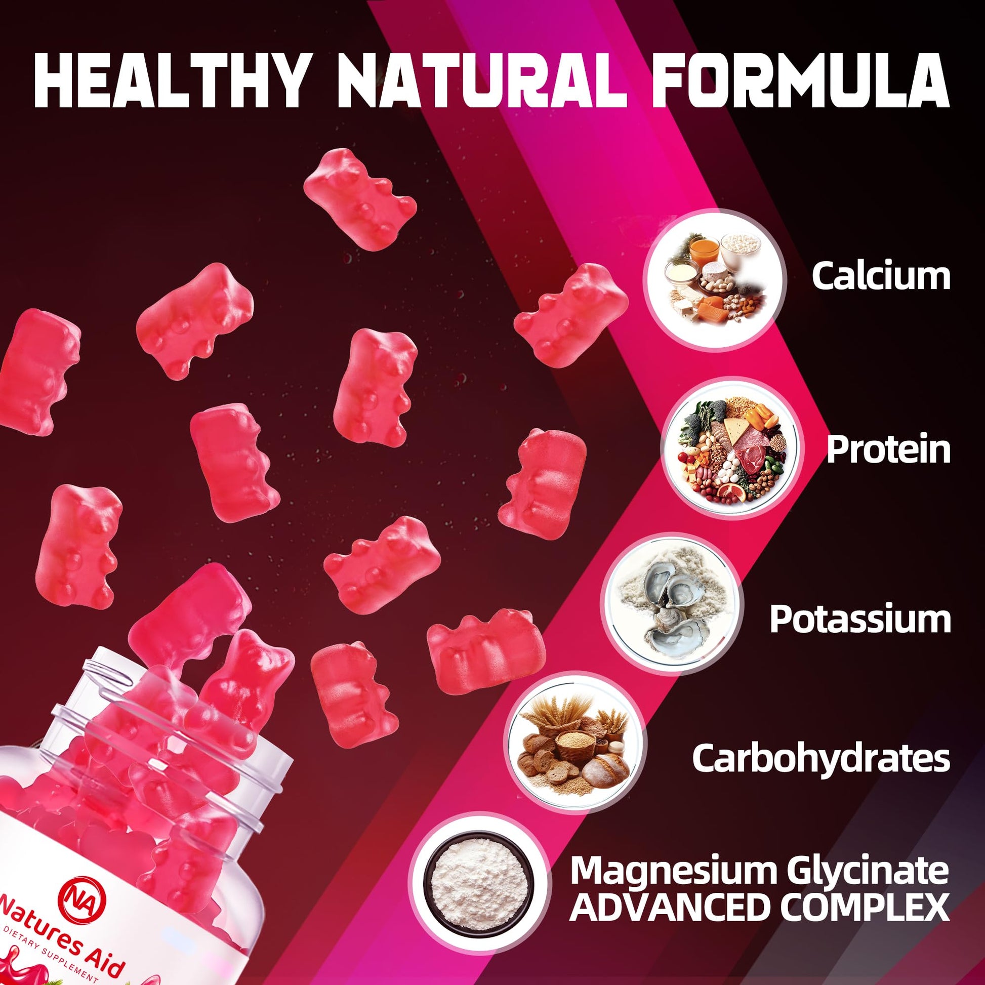 Natures Aid Magnesium Glycinate Gummies 1000mg - Sugar Free Magnesium Potassium Supplement with Vitamin D, B6, CoQ10 for Calm Mood - dailyvitalstore