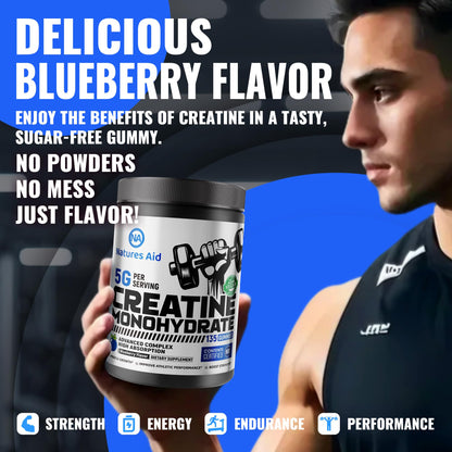 Natures Aid NSF Certified Creatine Gummy 5g - Creatine Monohydrate Gummies – Pre-Workout Energy & Muscle Growth Support for Men & Women - dailyvitalstore