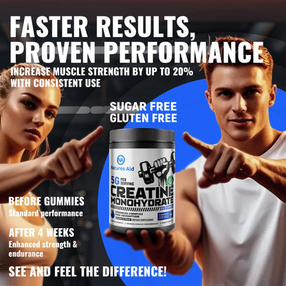 Natures Aid NSF Certified Creatine Gummy 5g - Creatine Monohydrate Gummies – Pre-Workout Energy & Muscle Growth Support for Men & Women - dailyvitalstore