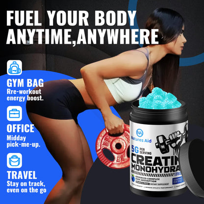 Natures Aid NSF Certified Creatine Gummy 5g - Creatine Monohydrate Gummies – Pre-Workout Energy & Muscle Growth Support for Men & Women - dailyvitalstore