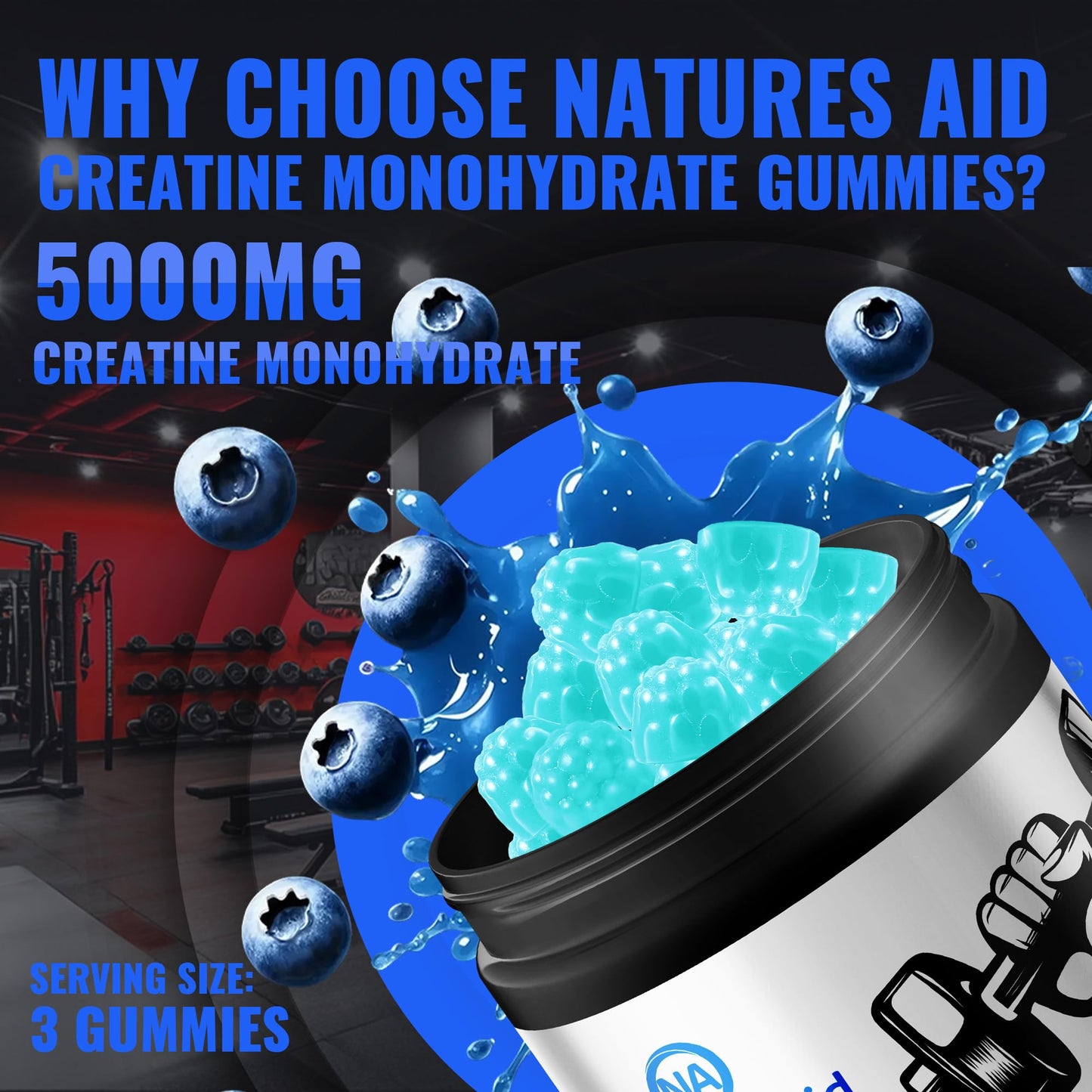 Natures Aid NSF Certified Creatine Gummy 5g - Creatine Monohydrate Gummies – Pre-Workout Energy & Muscle Growth Support for Men & Women - dailyvitalstore