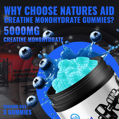 Natures Aid NSF Certified Creatine Gummy 5g - Creatine Monohydrate Gummies – Pre-Workout Energy & Muscle Growth Support for Men & Women - dailyvitalstore