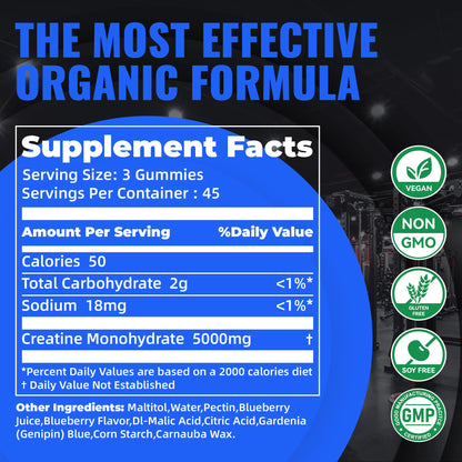 Natures Aid NSF Certified Creatine Gummy 5g - Creatine Monohydrate Gummies – Pre-Workout Energy & Muscle Growth Support for Men & Women - dailyvitalstore