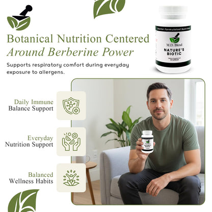 Nature’s Biotic Berberine Supplement for Daily Wellness Support with Blend of Oregano, Garlic, Vitamins C & B6, Magnesium, and Zinc, 90 Capsules (Pack of 1) - dailyvitalstore