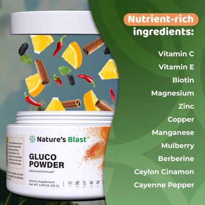 NATURES BLAST Gluco-Powder with White Mulberry Extract & Ceylon Cinnamon - Organic Metabolic Wellness Blend for Energy & Vitality, 1 Bottle - dailyvitalstore