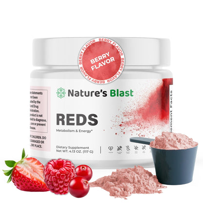 NATURES BLAST Reds - Metabolism and Energy Superfood Powder with 23 Red Fruits, 4 Adaptogens, Probiotics & Enzymes - Vegan Antioxidant Blend, 1 Bottle - dailyvitalstore