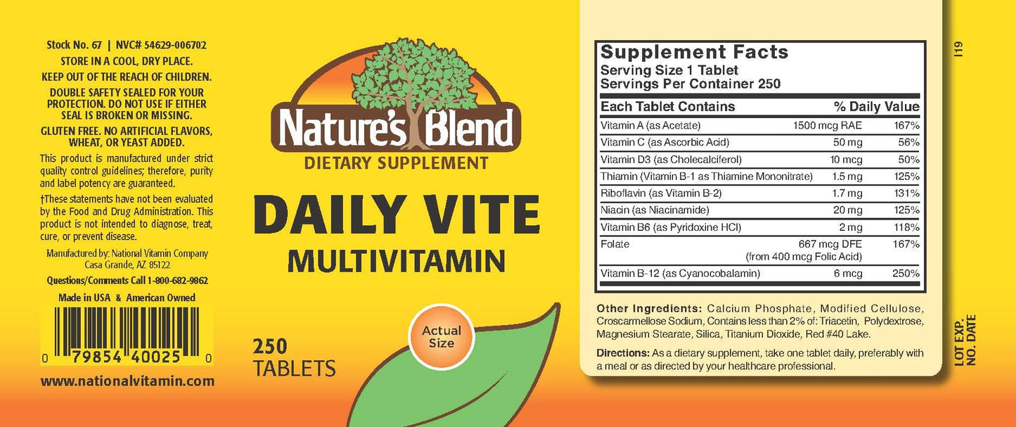 Nature's Blend Daily Vite 250 Tablets - dailyvitalstore