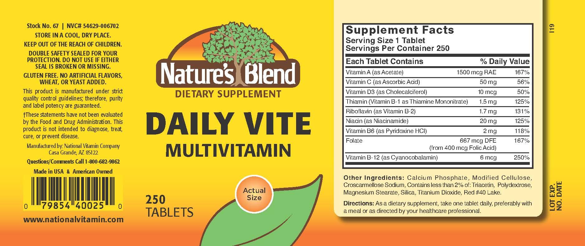 Nature's Blend Daily Vite 250 Tablets - dailyvitalstore