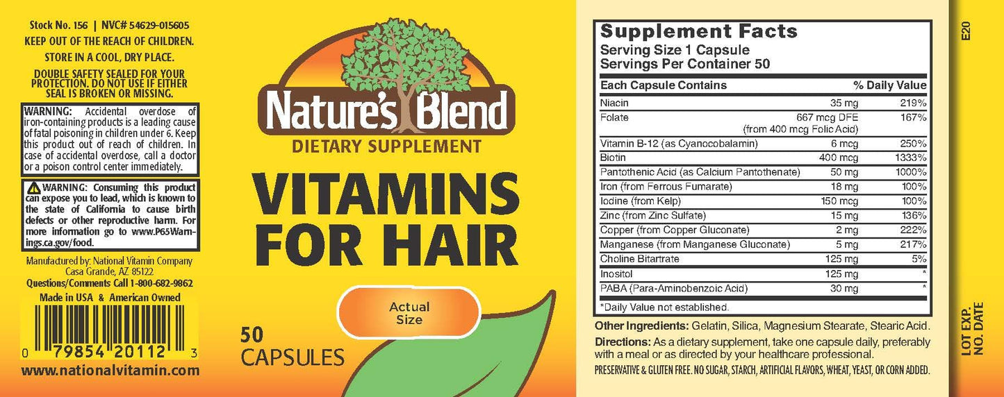 Nature's Blend Vitamins For Hair Capsules 50 Ct - dailyvitalstore