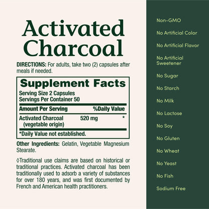 Nature's Bounty Activated Charcoal 260 mg, 100 Capsules, Dietary Supplement to Support a Healthy Lifestyle - dailyvitalstore