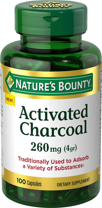 Nature's Bounty Activated Charcoal 260 mg, 100 Capsules, Dietary Supplement to Support a Healthy Lifestyle - dailyvitalstore
