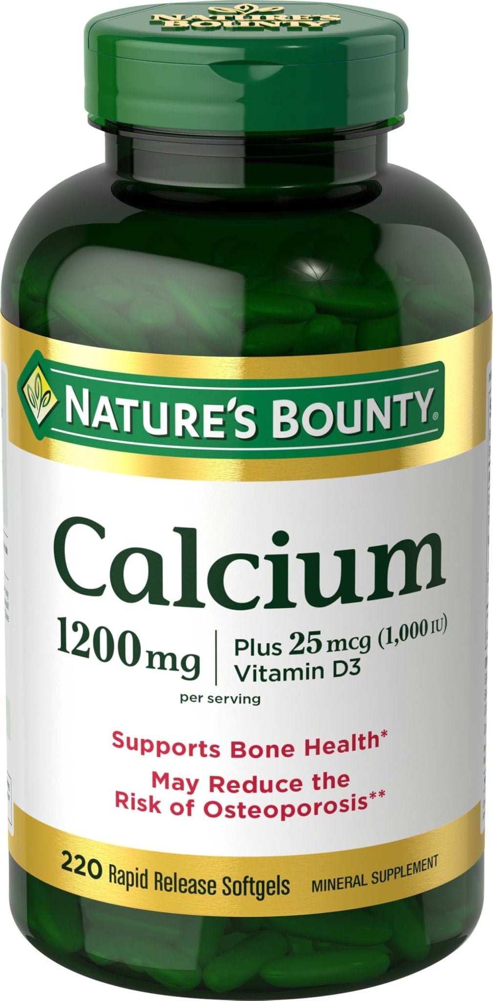 Nature’s Bounty Calcium 1200 mg with Vitamin D3, Bone Health & Immune Support, Vitamin D3 1000 IU, 220 Softgels - dailyvitalstore