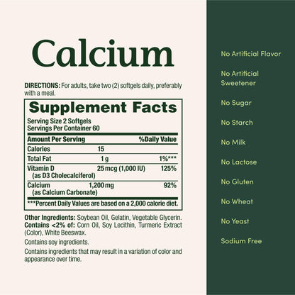 Nature’s Bounty Calcium 1200 mg with Vitamin D3, Bone Health & Immune Support, Vitamin D3 1000 IU, 220 Softgels - dailyvitalstore
