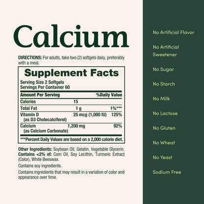 Nature's Bounty Calcium 1200 mg with Vitamin D3 - Bone Health Softgels, Calcium and Vitamin D Supplement, 120 Ct (2-Pack) - dailyvitalstore
