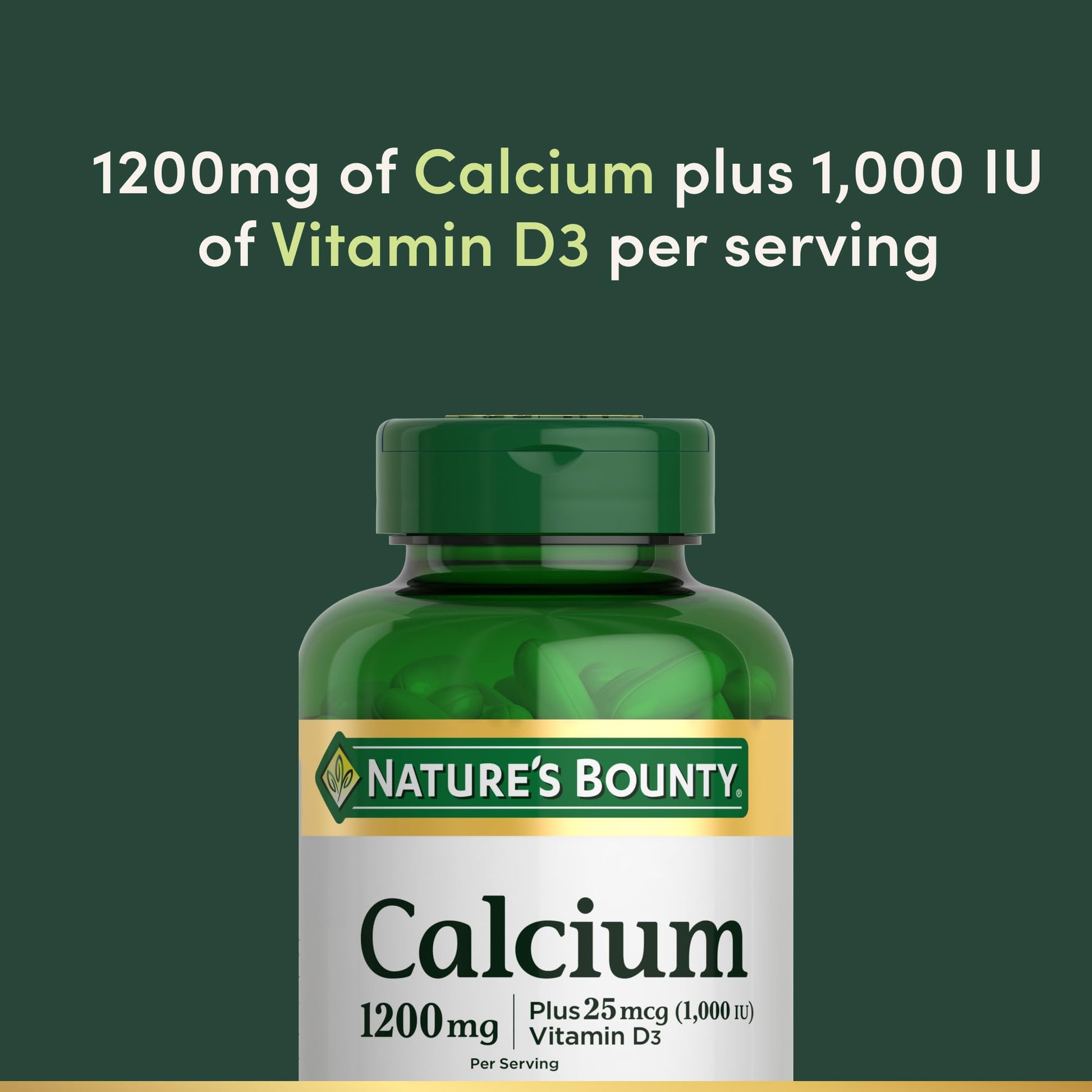 Nature's Bounty Calcium 1200 mg with Vitamin D3 - Bone Health Softgels, Calcium and Vitamin D Supplement, 120 Ct (2-Pack) - dailyvitalstore