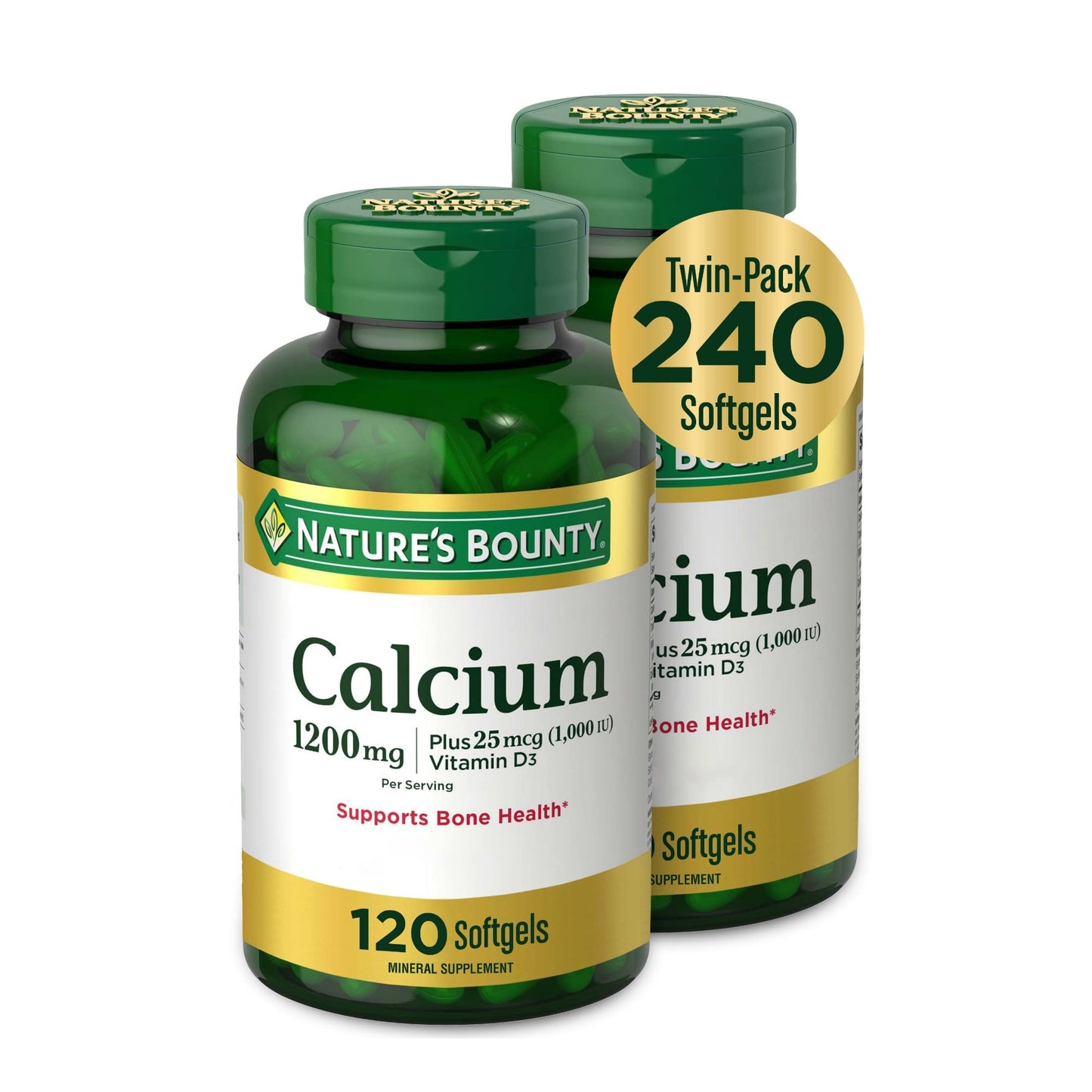 Nature's Bounty Calcium 1200 mg with Vitamin D3 - Bone Health Softgels, Calcium and Vitamin D Supplement, 120 Ct (2-Pack) - dailyvitalstore