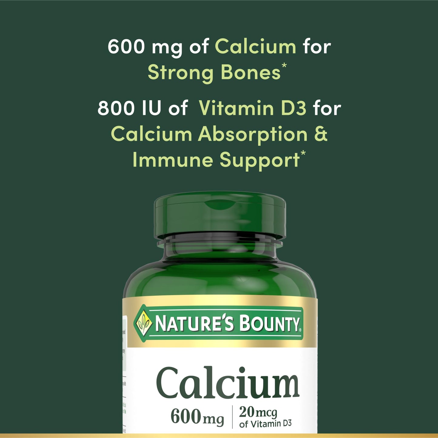 Nature's Bounty Calcium Carbonate & Vitamin D, Supports Immune Health & Bone Health, 600mg Calcium & 800IU Vitamin D3, 250 Tablets - dailyvitalstore