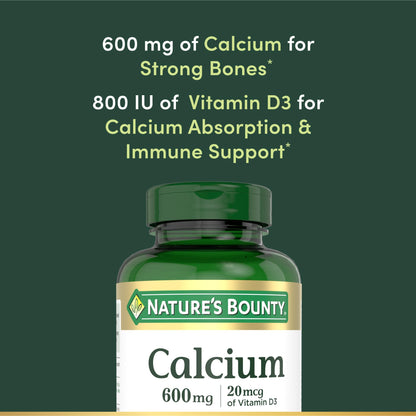 Nature's Bounty Calcium Carbonate & Vitamin D, Supports Immune Health & Bone Health, 600mg Calcium & 800IU Vitamin D3, 250 Tablets - dailyvitalstore