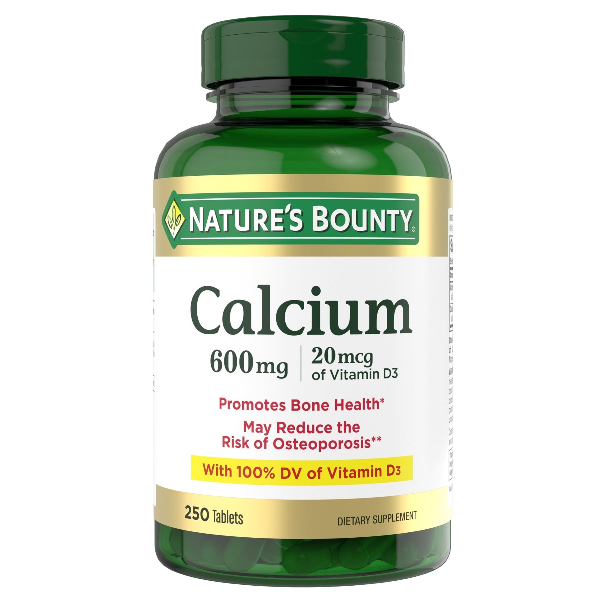 Nature's Bounty Calcium Carbonate & Vitamin D, Supports Immune Health & Bone Health, 600mg Calcium & 800IU Vitamin D3, 250 Tablets - dailyvitalstore