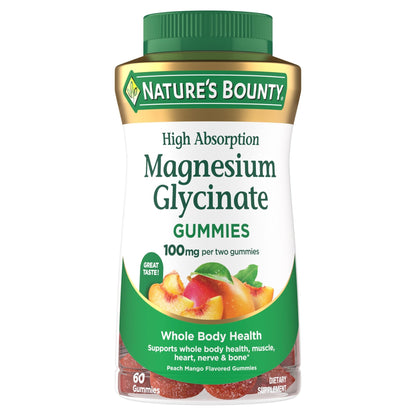 Nature’s Bounty High Absorption Magnesium Glycinate Gummies, 100 mg Magnesium Per Serving, Whole Body Health, No Stick Gummy, Peach Mango Flavor - dailyvitalstore