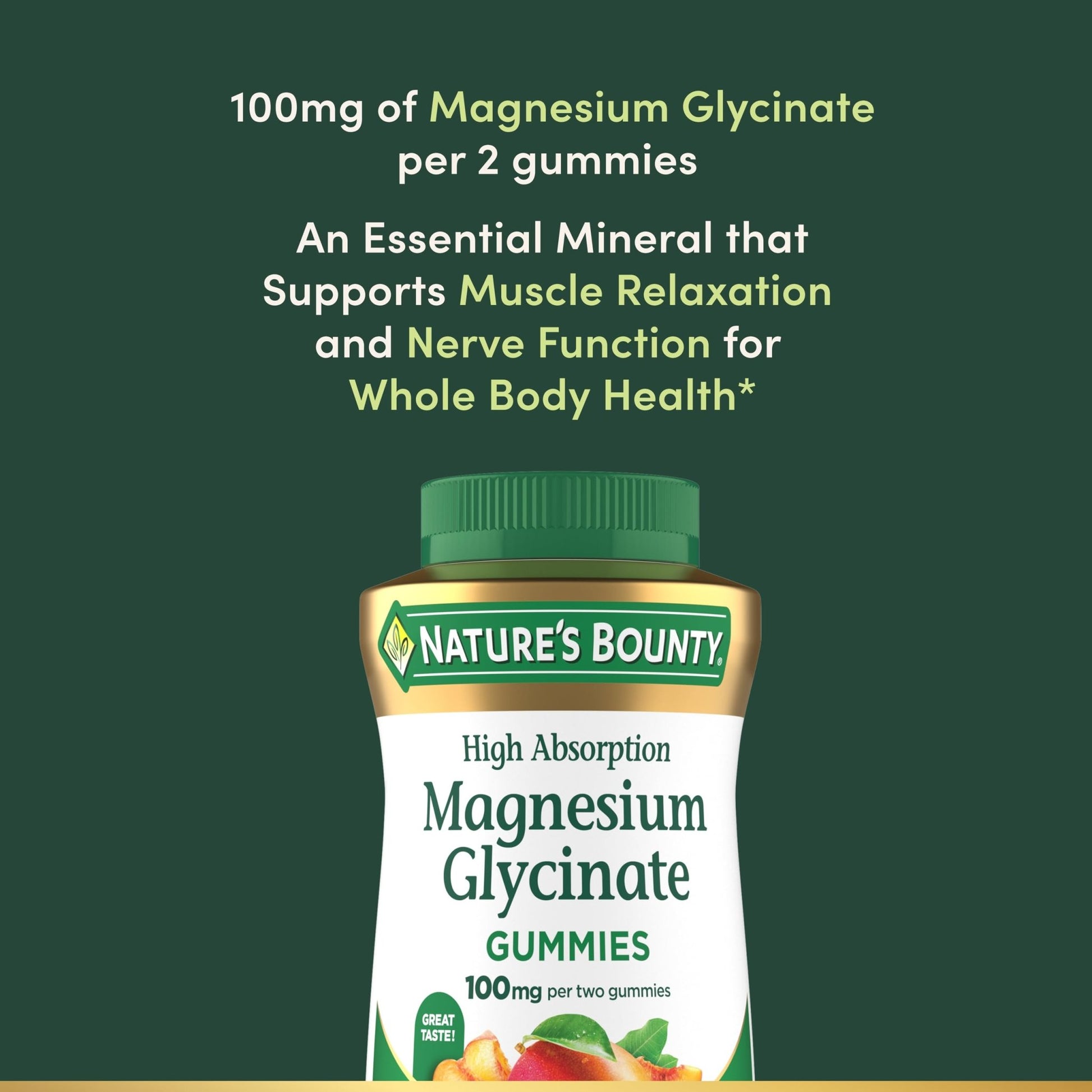Nature’s Bounty High Absorption Magnesium Glycinate Gummies, 100 mg Magnesium Per Serving, Whole Body Health, No Stick Gummy, Peach Mango Flavor - dailyvitalstore