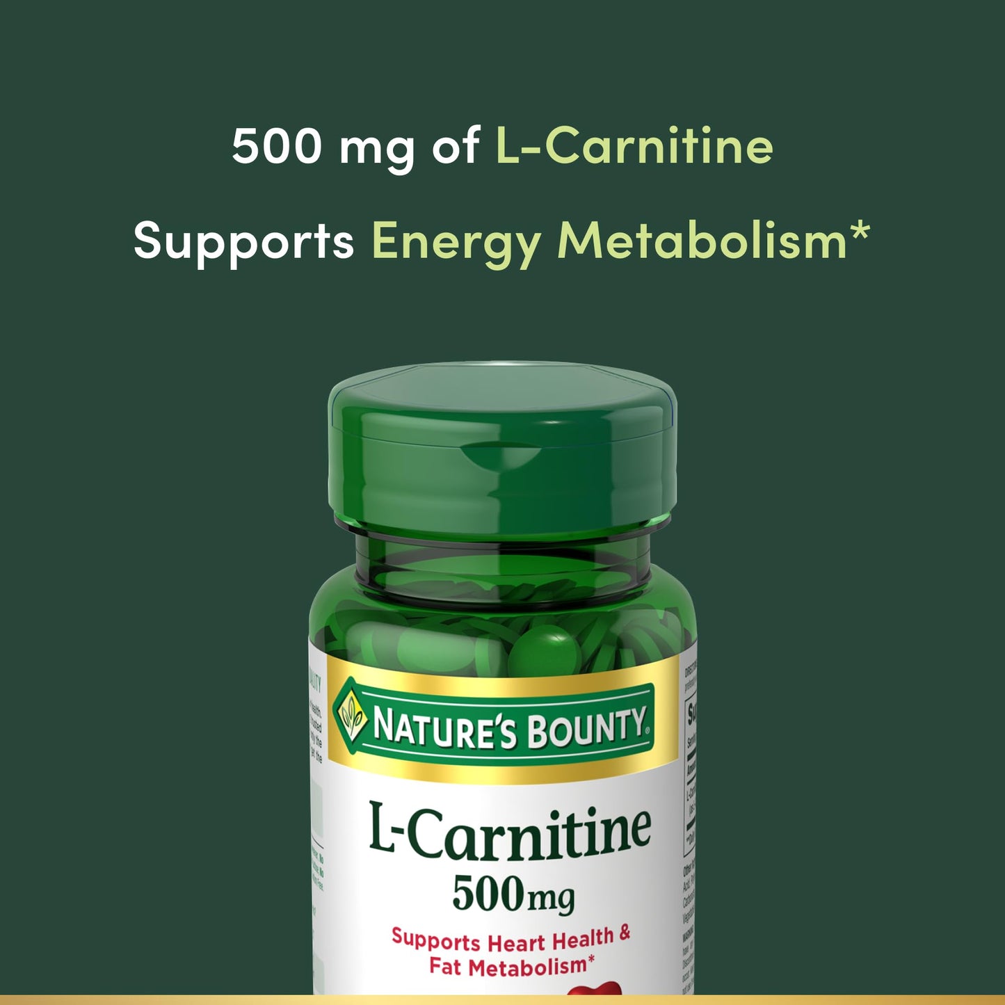 Nature's Bounty L-Carnitine, Supports Heart Health & Fat Metabolism, Amino Acid Supplement, 500 mg, 30 Tablets - dailyvitalstore