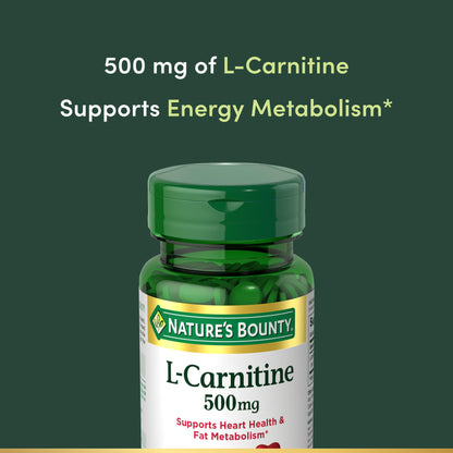 Nature's Bounty L-Carnitine, Supports Heart Health & Fat Metabolism, Amino Acid Supplement, 500 mg, 30 Tablets - dailyvitalstore