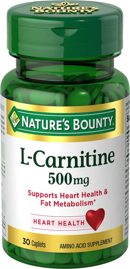 Nature's Bounty L-Carnitine, Supports Heart Health & Fat Metabolism, Amino Acid Supplement, 500 mg, 30 Tablets - dailyvitalstore