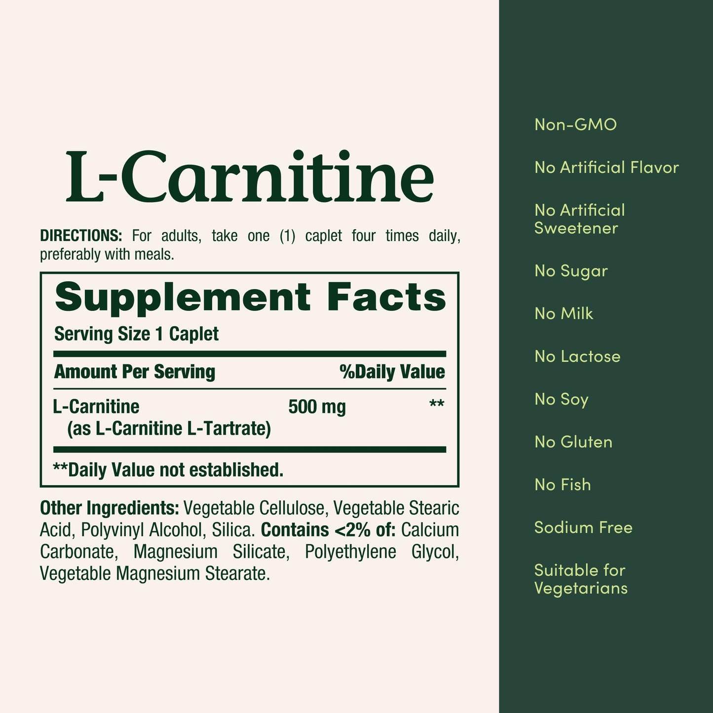 Nature's Bounty L-Carnitine, Supports Heart Health & Fat Metabolism, Amino Acid Supplement, 500 mg, 30 Tablets - dailyvitalstore