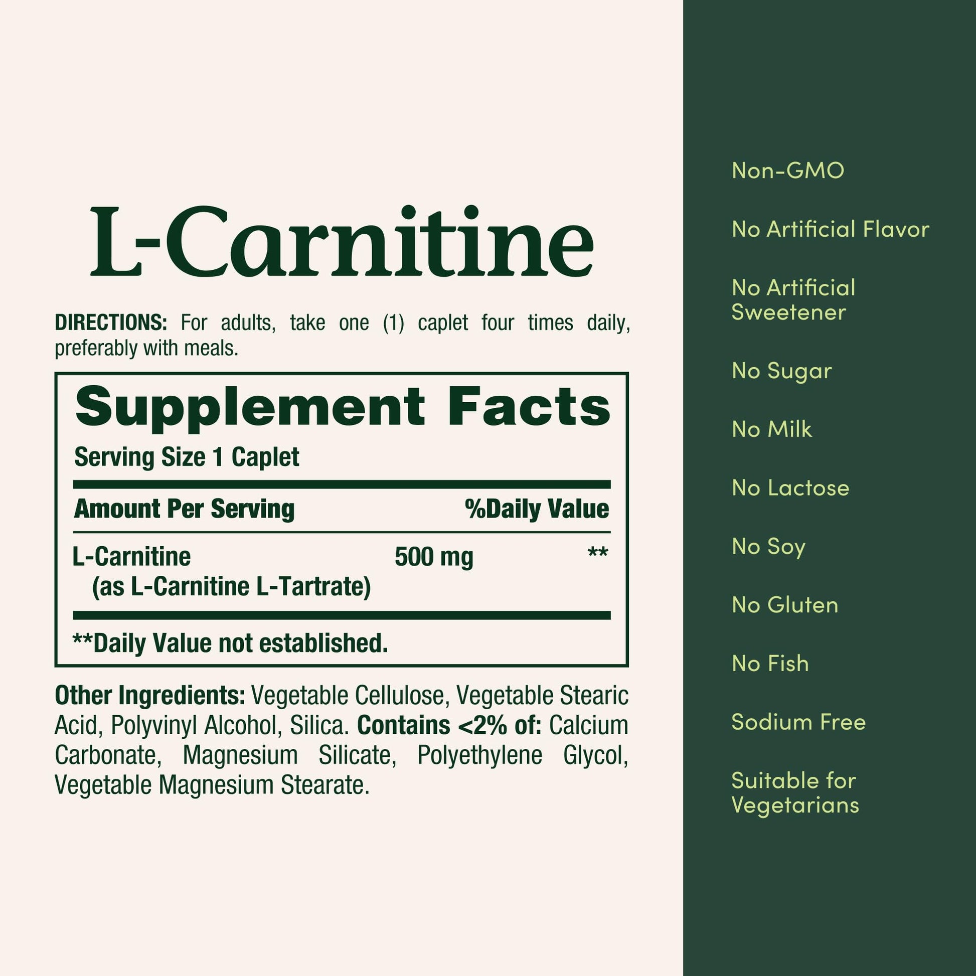 Nature's Bounty L-Carnitine, Supports Heart Health & Fat Metabolism, Amino Acid Supplement, 500 mg, 30 Tablets - dailyvitalstore