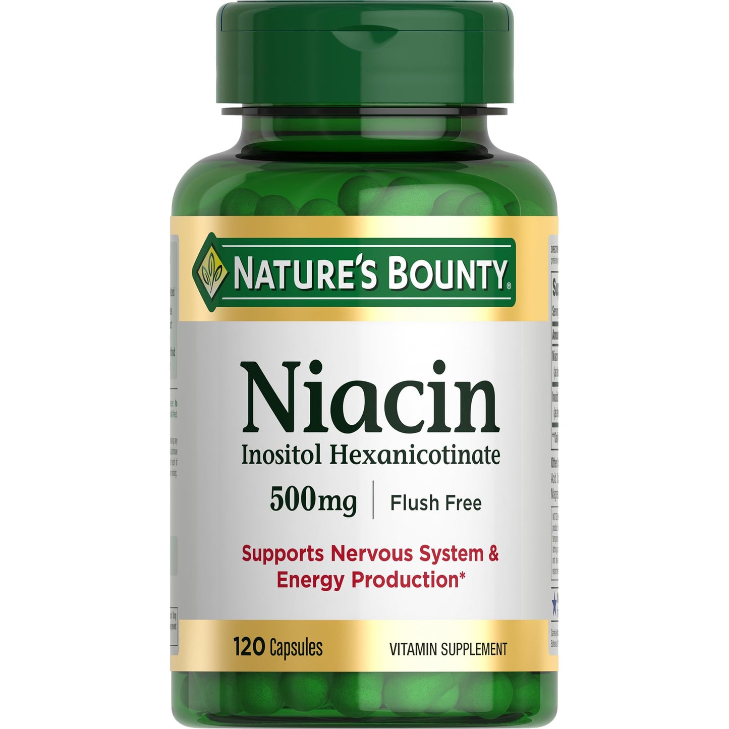 Nature's Bounty Niacin 500mg Flush Free, Cellular Energy Support, Supports Nervous System Health, 120 Capsules - dailyvitalstore