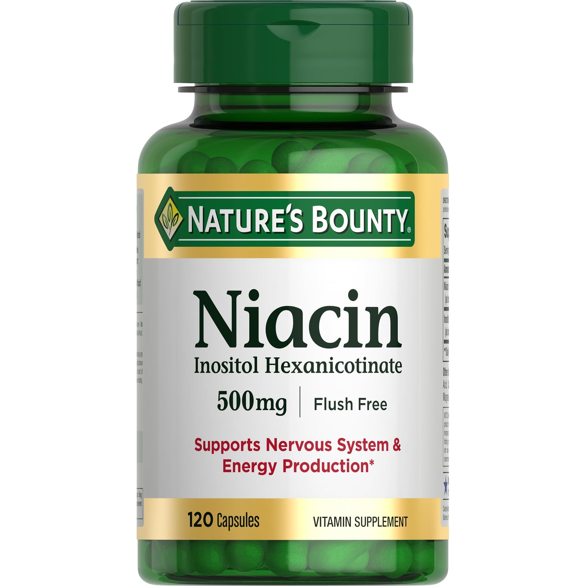 Nature's Bounty Niacin 500mg Flush Free, Cellular Energy Support, Supports Nervous System Health, 120 Capsules - dailyvitalstore