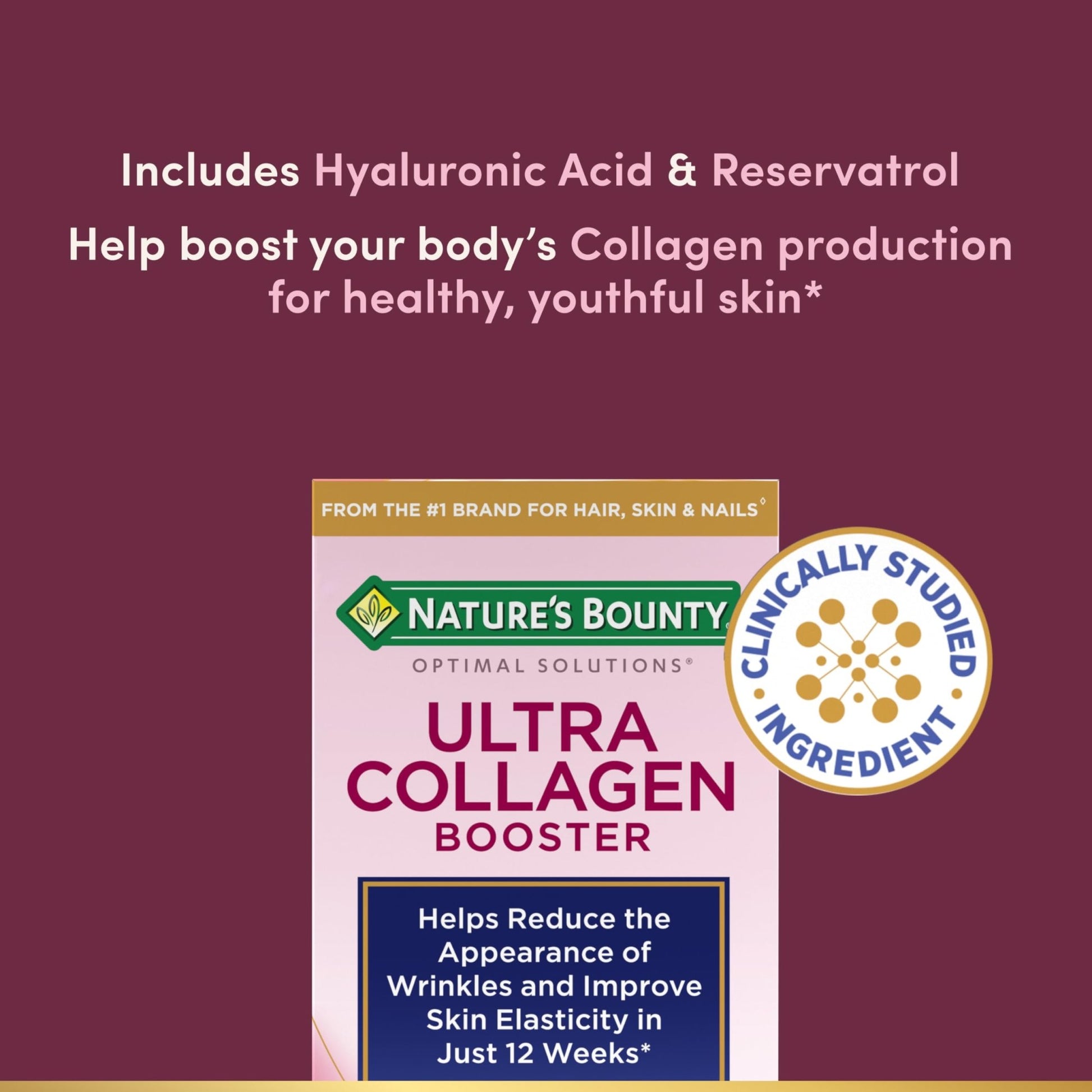 Nature’s Bounty Optimal Solutions Ultra Collagen Booster for Healthy-Aging Supplement, Resveratrol, Hyaluronic Acid – Collagen Capsules for Women, 48 Capsules - dailyvitalstore