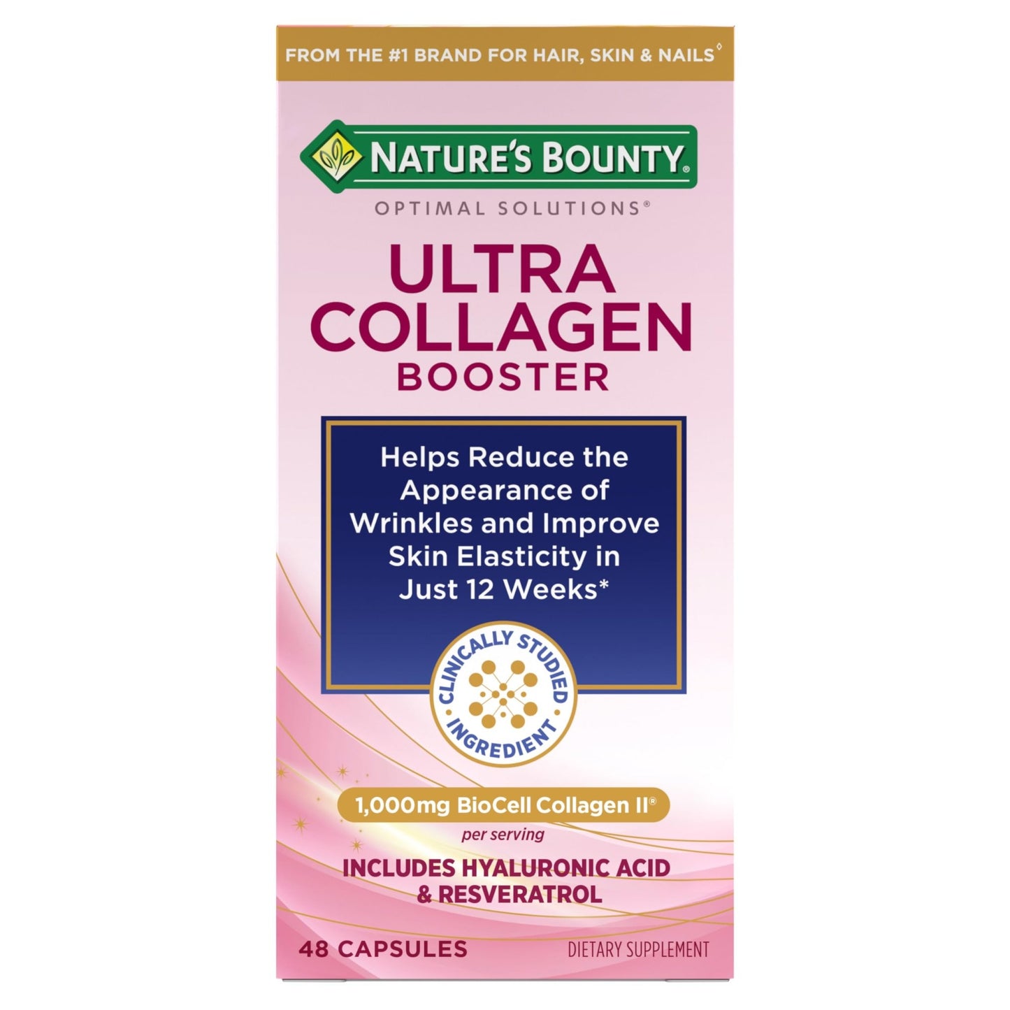Nature’s Bounty Optimal Solutions Ultra Collagen Booster for Healthy-Aging Supplement, Resveratrol, Hyaluronic Acid – Collagen Capsules for Women, 48 Capsules - dailyvitalstore