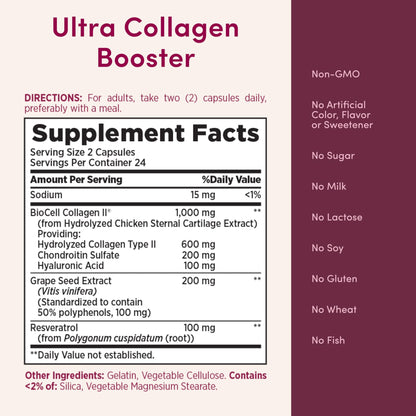 Nature’s Bounty Optimal Solutions Ultra Collagen Booster for Healthy-Aging Supplement, Resveratrol, Hyaluronic Acid – Collagen Capsules for Women, 48 Capsules - dailyvitalstore