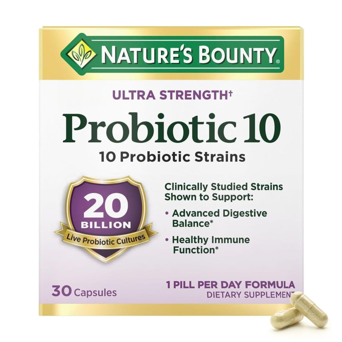 Nature's Bounty Probiotic 10 Daily Probiotic Supplement for Digestive, Immune, and Upper Respiratory Support, Ultra Strength, 30 Capsules 1 Pack - dailyvitalstore