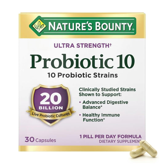 Nature's Bounty Probiotic 10 Daily Probiotic Supplement for Digestive, Immune, and Upper Respiratory Support, Ultra Strength, 30 Capsules 1 Pack - dailyvitalstore