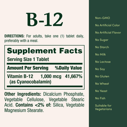 Nature's Bounty Vitamin B12 1000 mcg Supplements, Supports Energy Metabolism, 200 Ct - dailyvitalstore