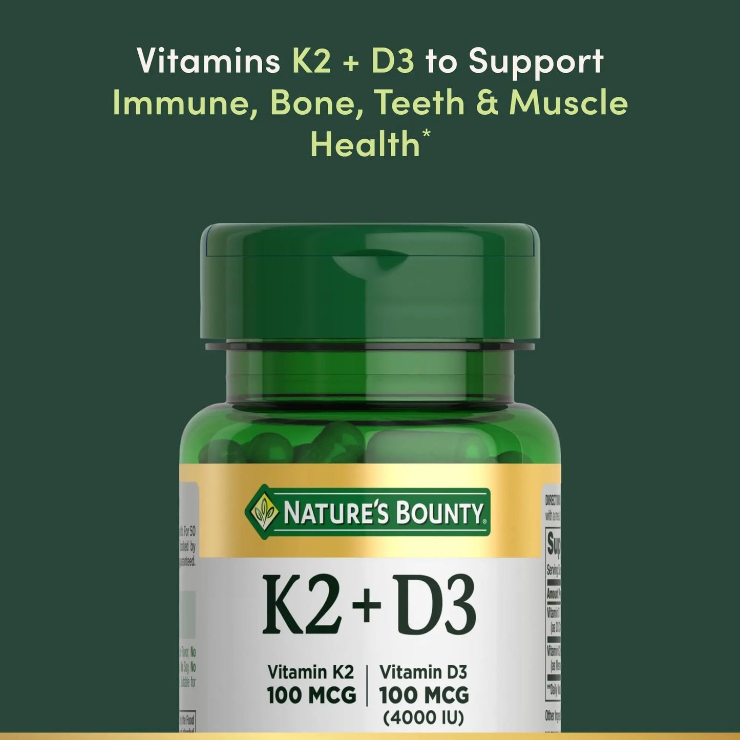 Nature’s Bounty Vitamin D3 K2 Supplement, 4000 IU Vitamin D3 plus 100 mcg of Vitamin K Supplements - dailyvitalstore