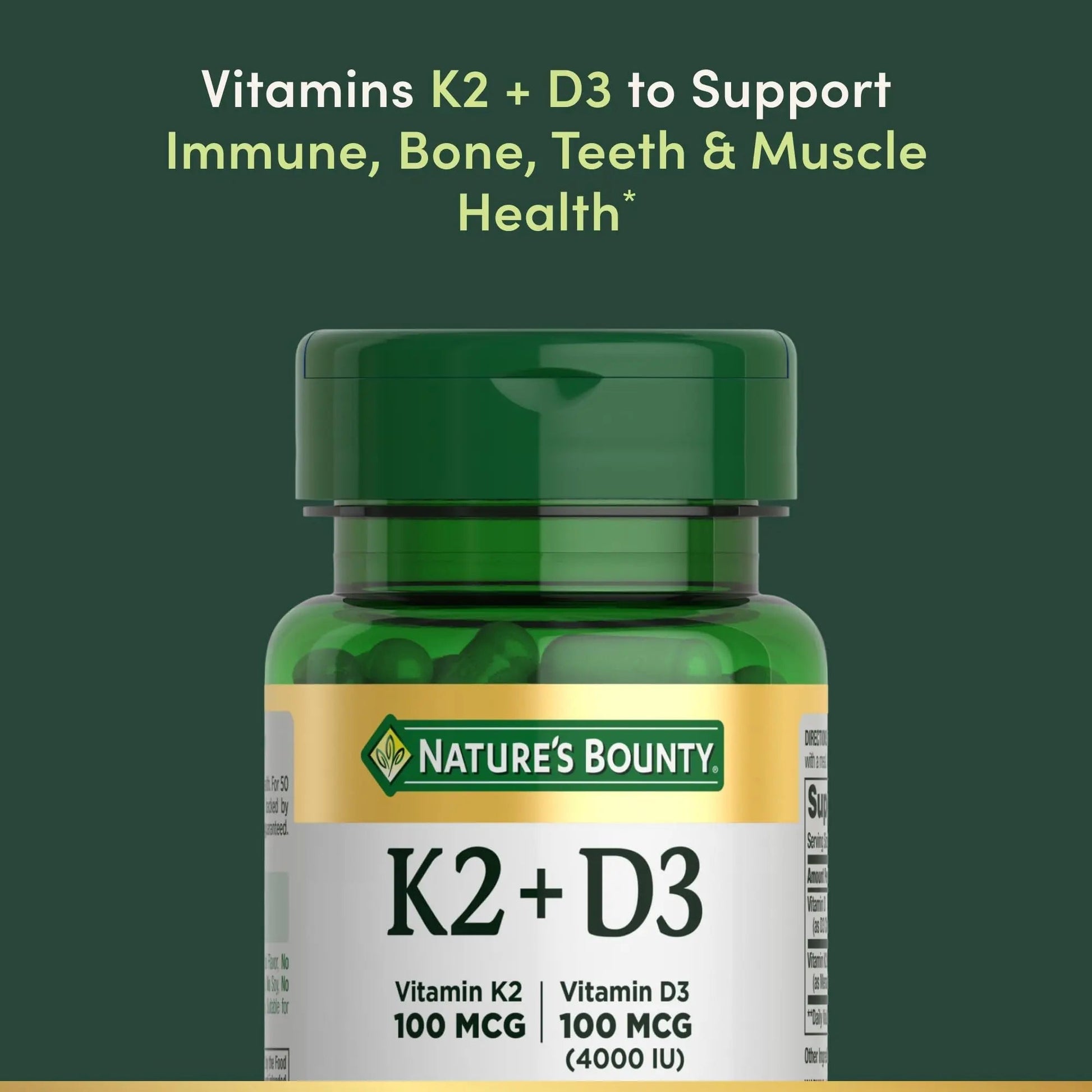 Nature’s Bounty Vitamin D3 K2 Supplement, 4000 IU Vitamin D3 plus 100 mcg of Vitamin K Supplements - dailyvitalstore