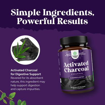 Natures Craft Activated Charcoal Pills Detox & Cleanse - Purifying Coconut Capsules with 1200 mg Per Serving for Bloating Relief - dailyvitalstore
